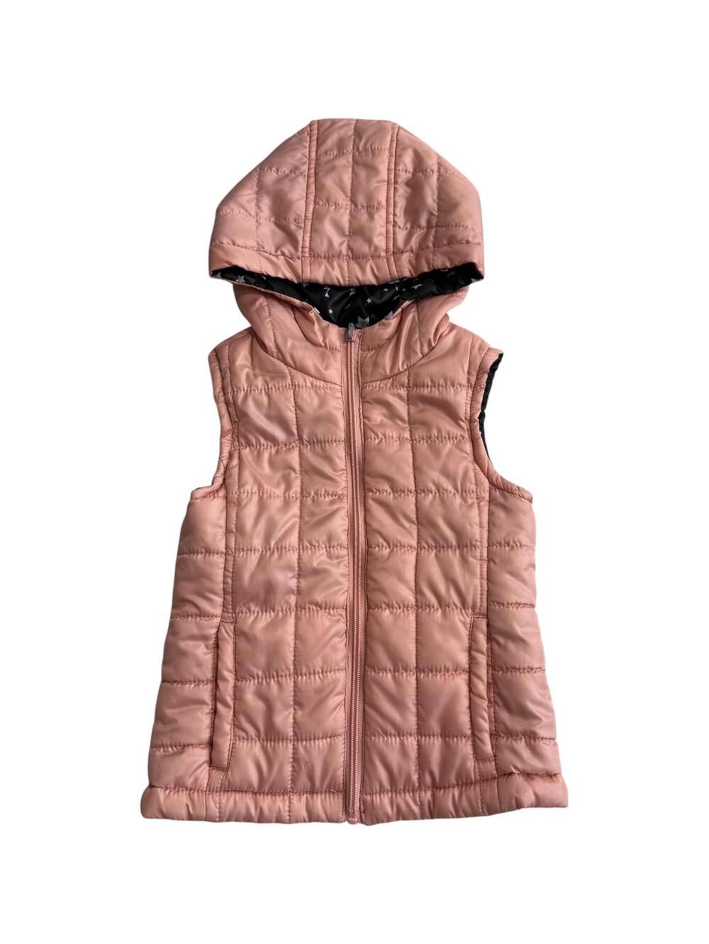 Girls' Pink Quilted Reversible Hooded Vest Size M (5/6)